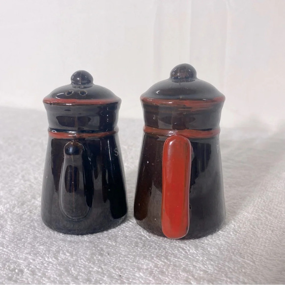 Vintage Brown Red Ceramic Mini Coffee Pot Salt & Pepper Shakers - Picture 2 of 7